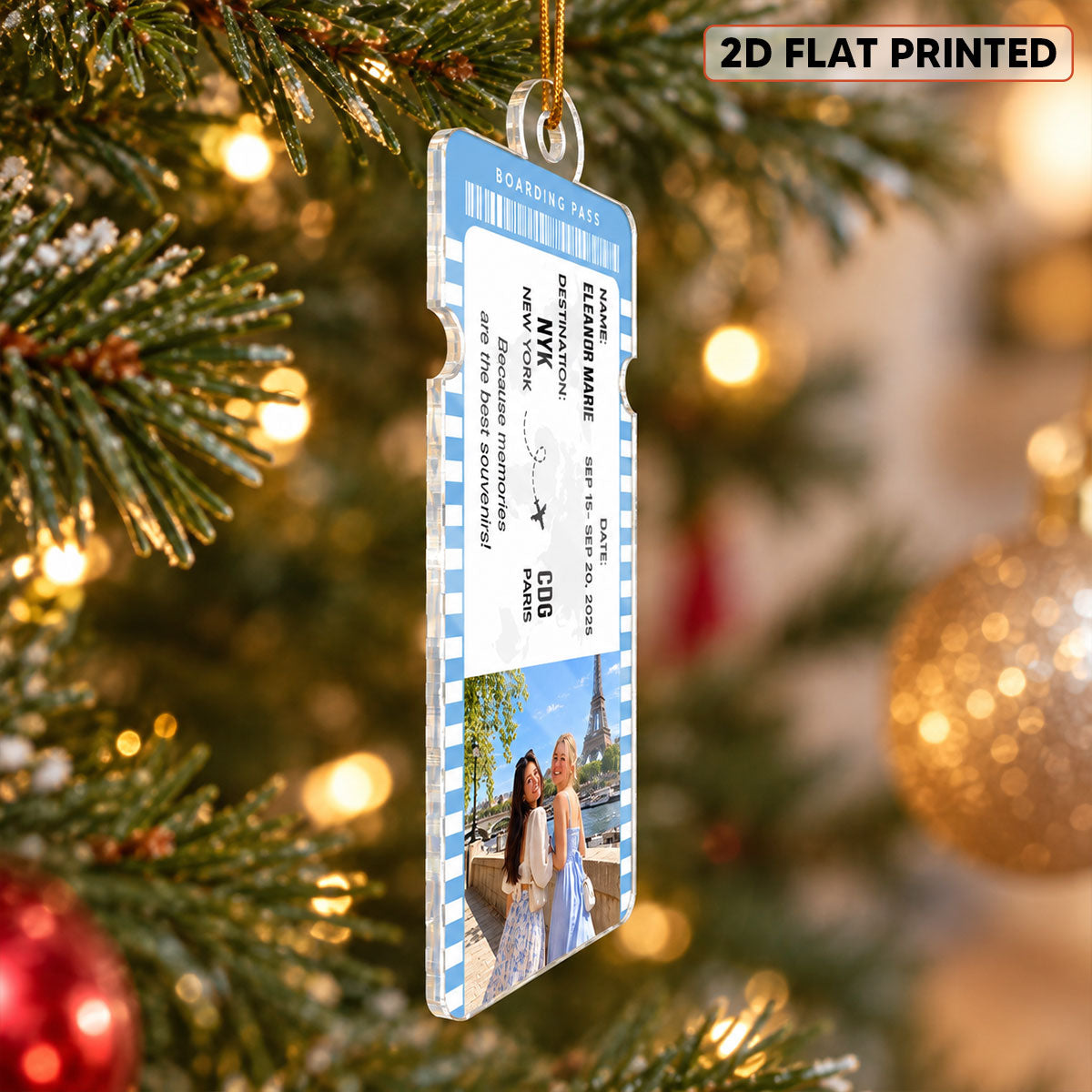 Travel Ticket Photo Keepsake - Personalized Acrylic Ornament - Gift for Best Friends, Couples & Travel Lovers