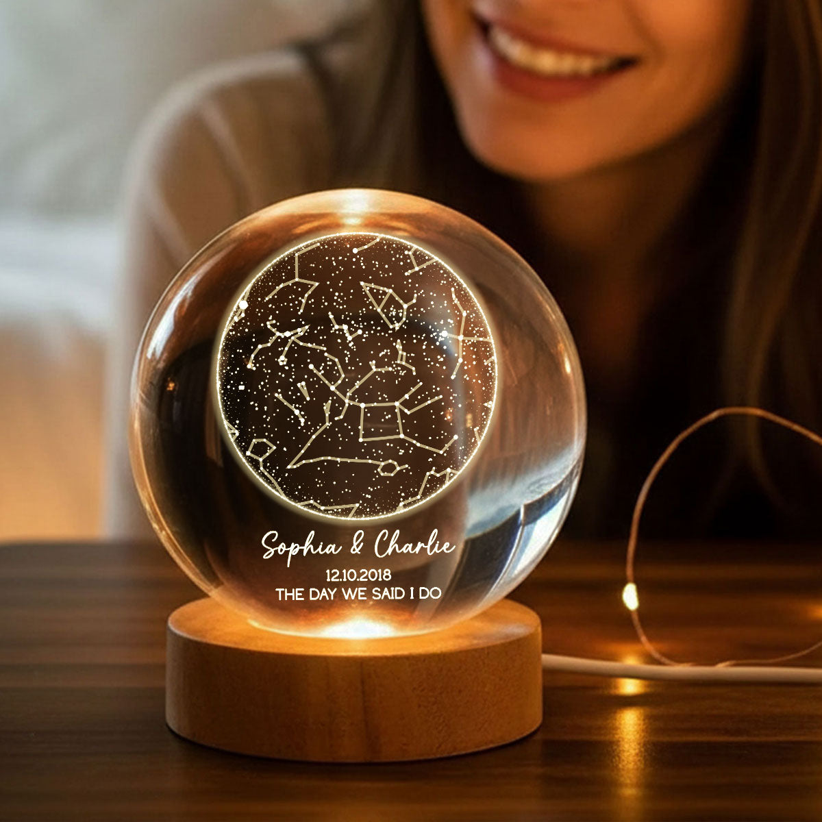 Custom Star Map by Date - Personalized Crystal Ball Night Light - Heartfelt Anniversary Gift, Valentine's Day Gift for Her, for Him