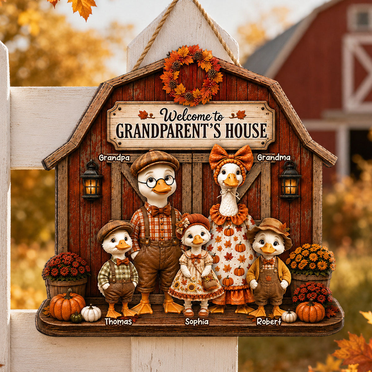 Grandma & Grandpa's Fall Goose Family - Personalized Wood Sign - Fall Season Decoration