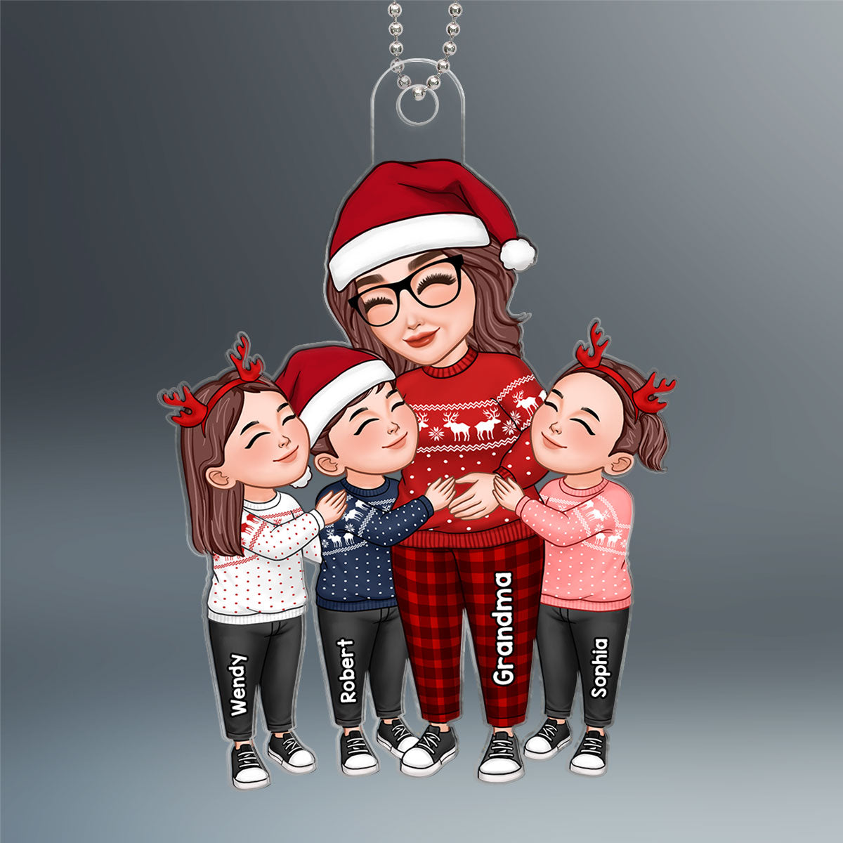 Grandma & Grandkids Hugging Christmas Gift For Grandma Granddaughter Grandson Personalized Acrylic Ornament