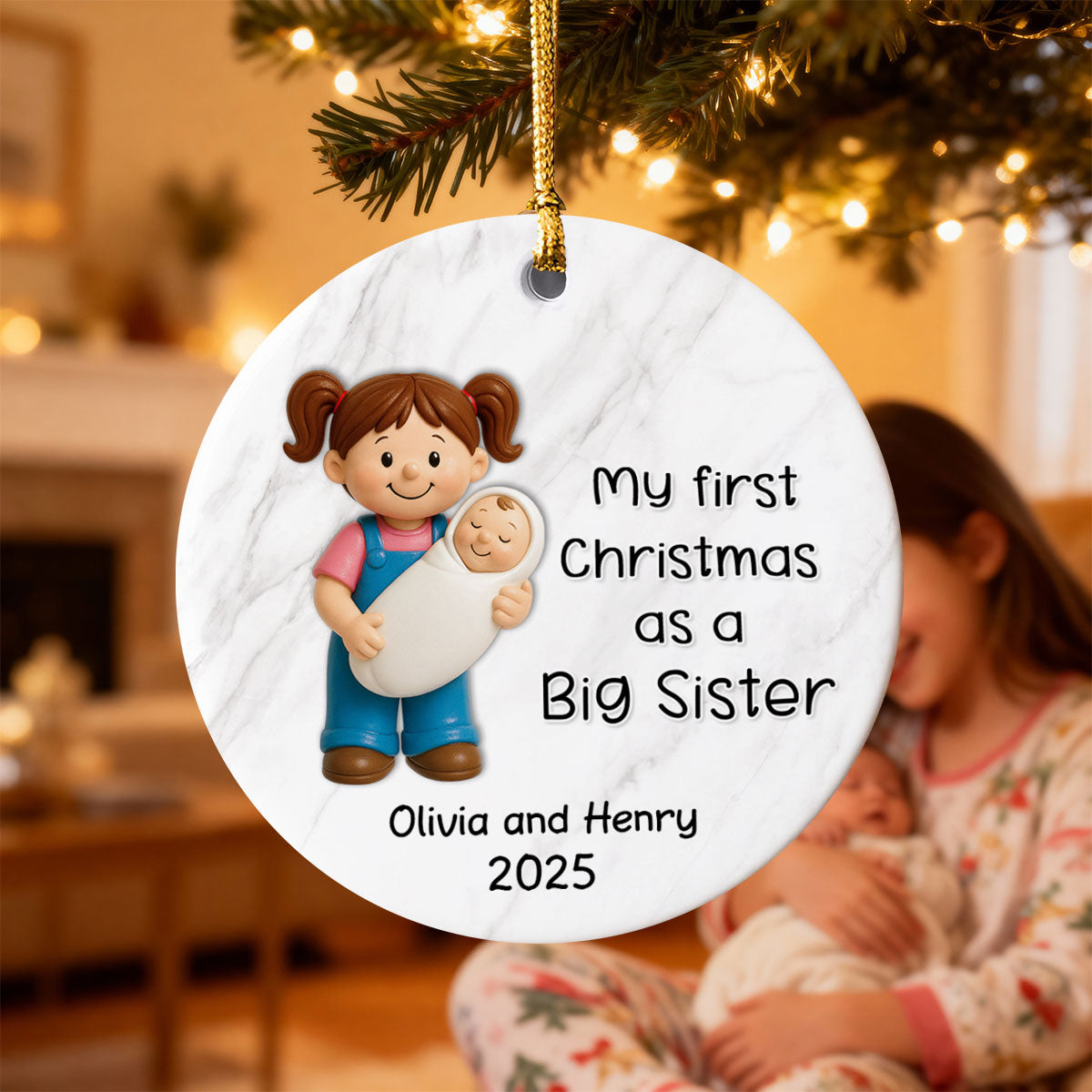 My First Christmas As Big Sister Big Brother - Personalized Ceramic Ornament - Proud New Big Siblings Gift
