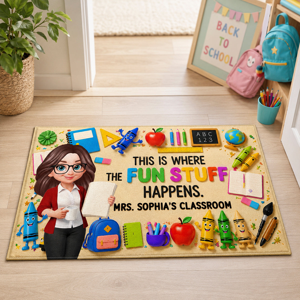 Classroom Is Where The Fun Stuff Happens - Personalized Doormat - Back To School Gift For Teacher, Classroom Decor