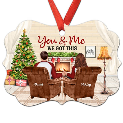 You Me We Got This Couple At Fireplace Back View Personalized Christmas Ornament