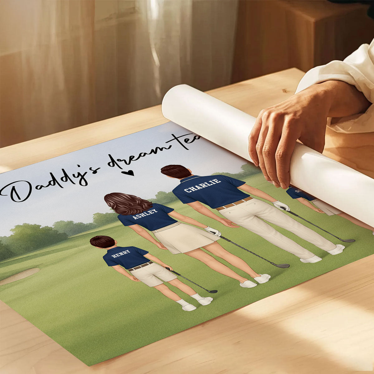 Daddy's Team Golf Family Back View Personalized Poster, Father's Day Gift