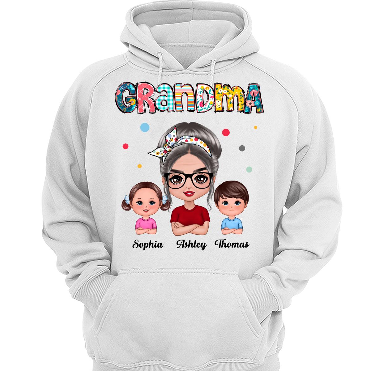 Colorful Doodle Pattern Doll Grandma & Grandkids Personalized Shirt