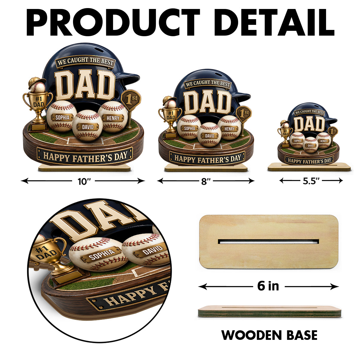 Baseball Trophy We Caught The Best Dad - Personalized 2-Layered Wooden Plaque - Father's Day Gift For Dad, Husband