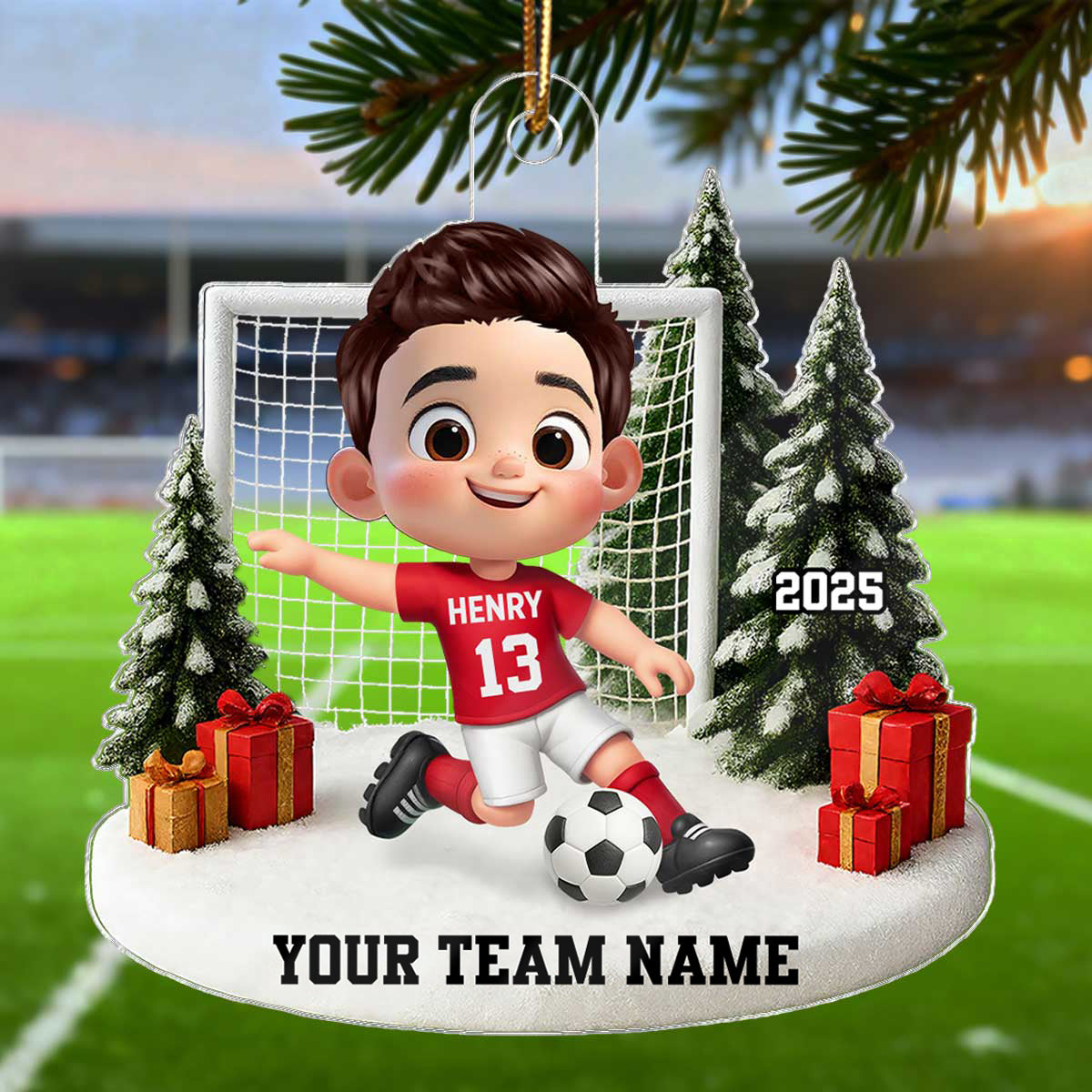 3D Effect Kid Soccer Player - Personalized Acrylic Ornament - Gift For Soccer Lovers, School Soccer Team