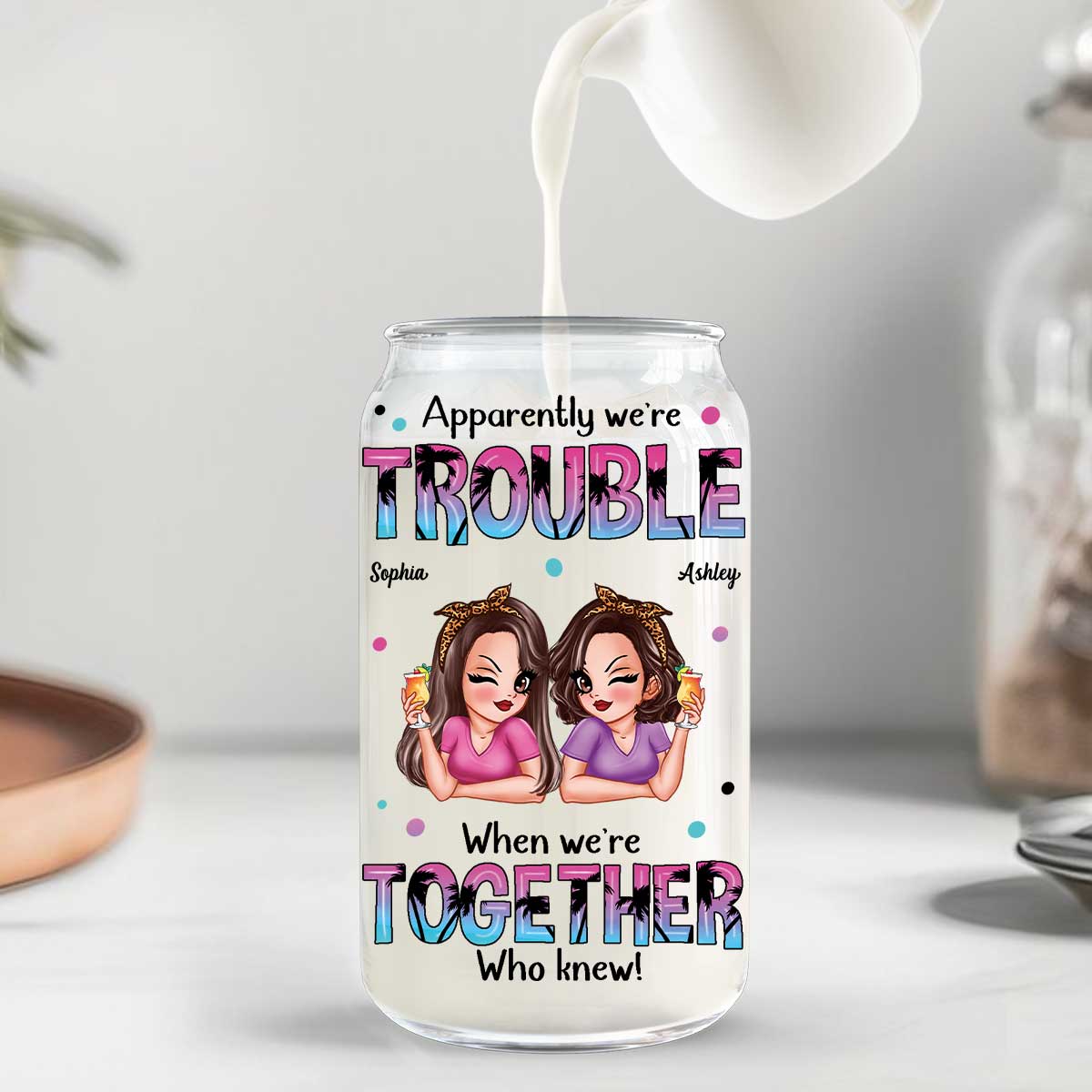Summer Besties Sassy Women Personalized Clear Glass Can