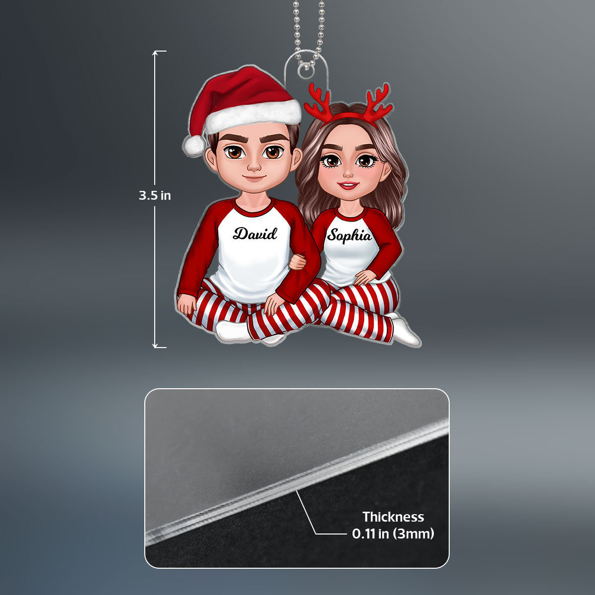Christmas Couple Sitting Hugging Christmas Gift Personalized Acrylic Ornament