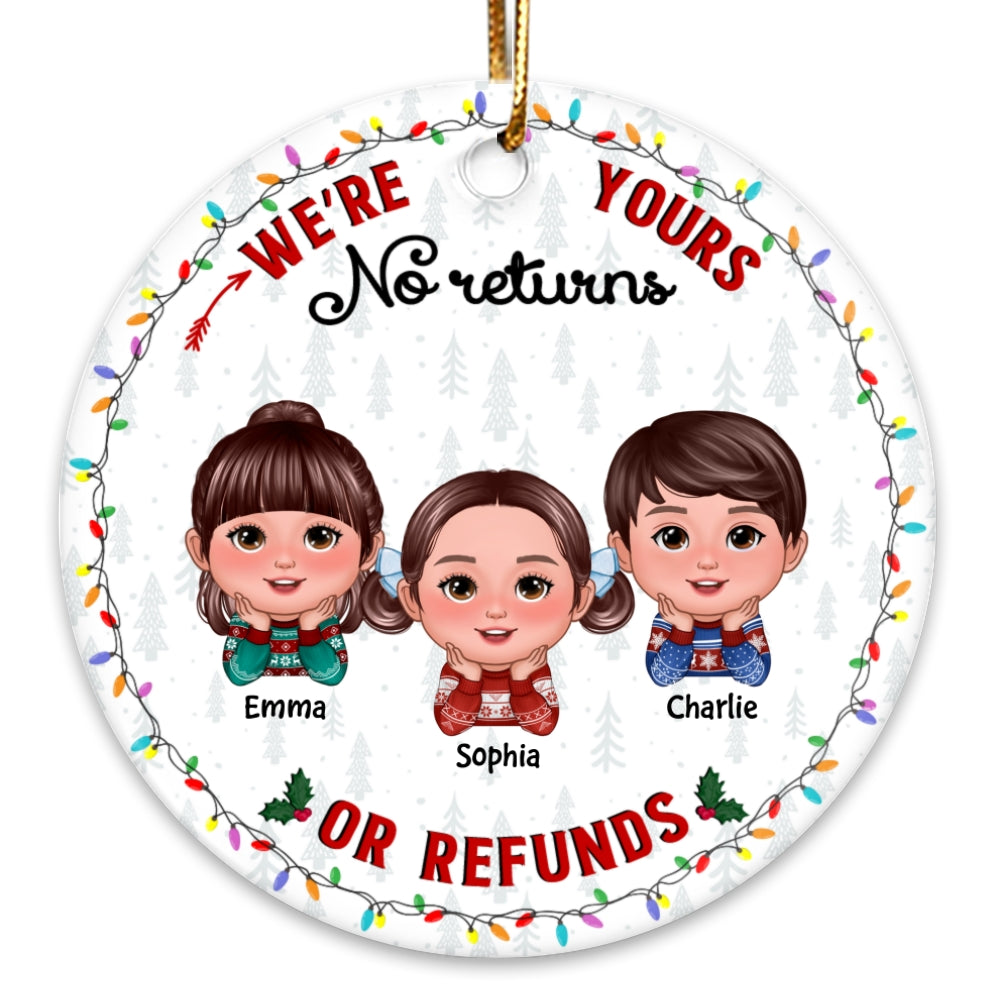 No Returns Or Refunds Grandkids Christmas Light Frame Personalized Circle Ceramic Ornament