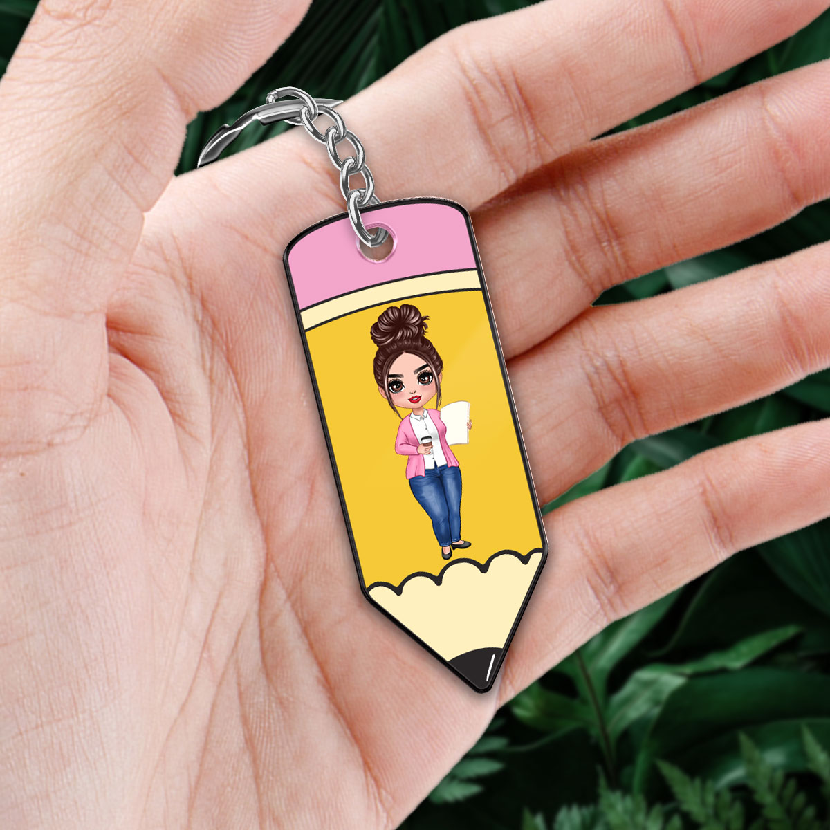 Best Teacher Ever Doll Teacher Personalized Crayon Shaped Acrylic Keychain