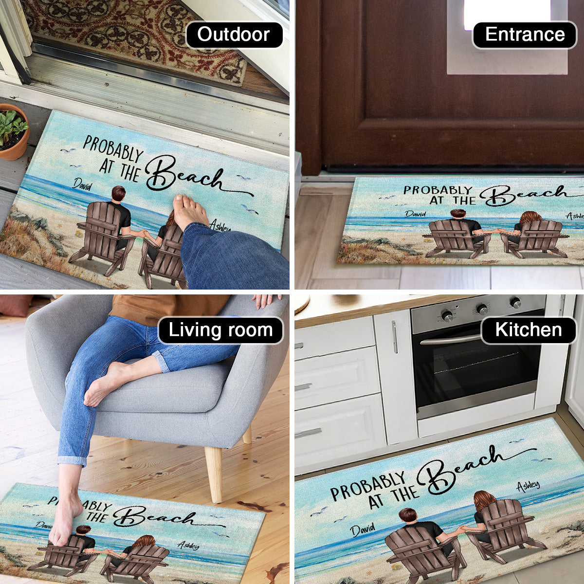 Probably At The Beach Couple Sitting Back View Beach House Gift Personalized Doormat