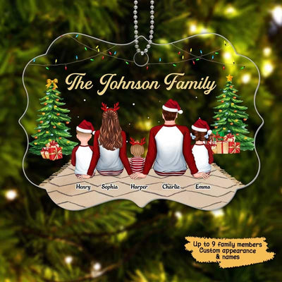 Pajamas Family Sitting In House Personalized Acrylic Ornament