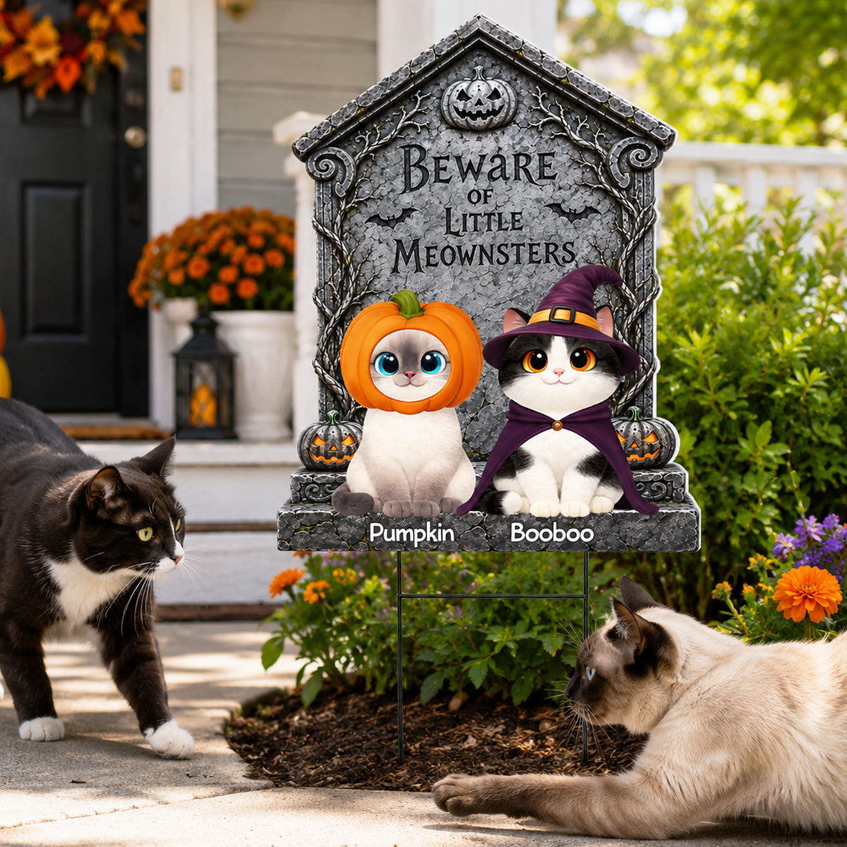 Little Meownsters Halloween Tombstone - Personalized Yard Sign - Halloween Decor For Cat Mom