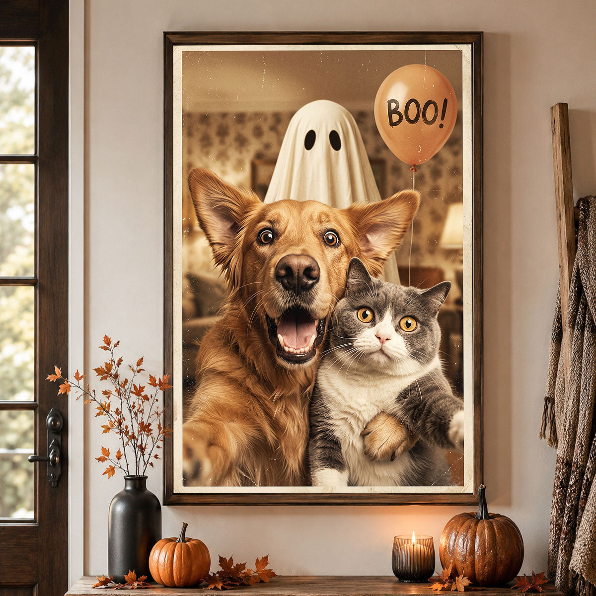 Custom Dog Cat Photo Halloween - Personalized Poster - Trendy Vintage Spooky Wall Art for Pet Lovers