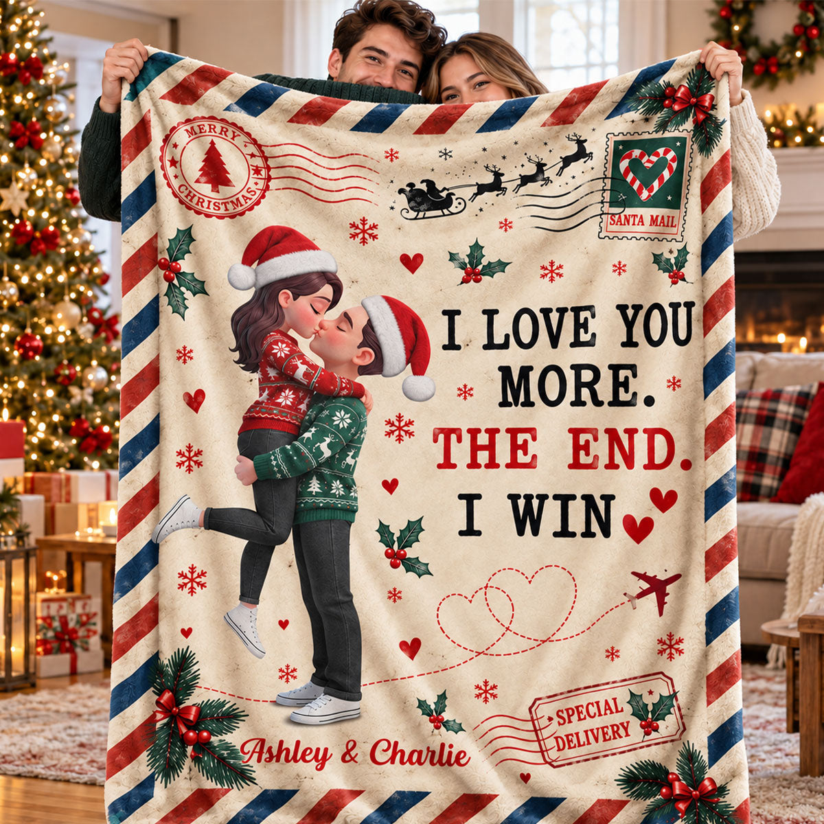I Love You More The End I Win - Personalized Fleece Blanket - Heartfelt Christmas Gift for Her, for Him