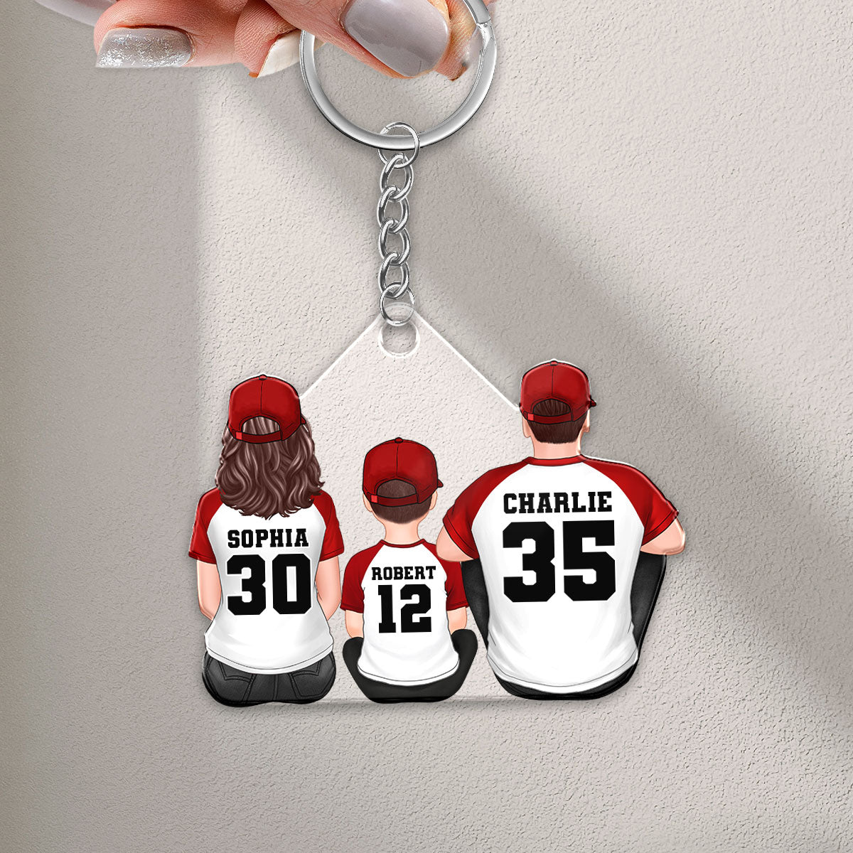 Baseball Family Sitting Back View Personalized Acrylic Car Hanger Ornament