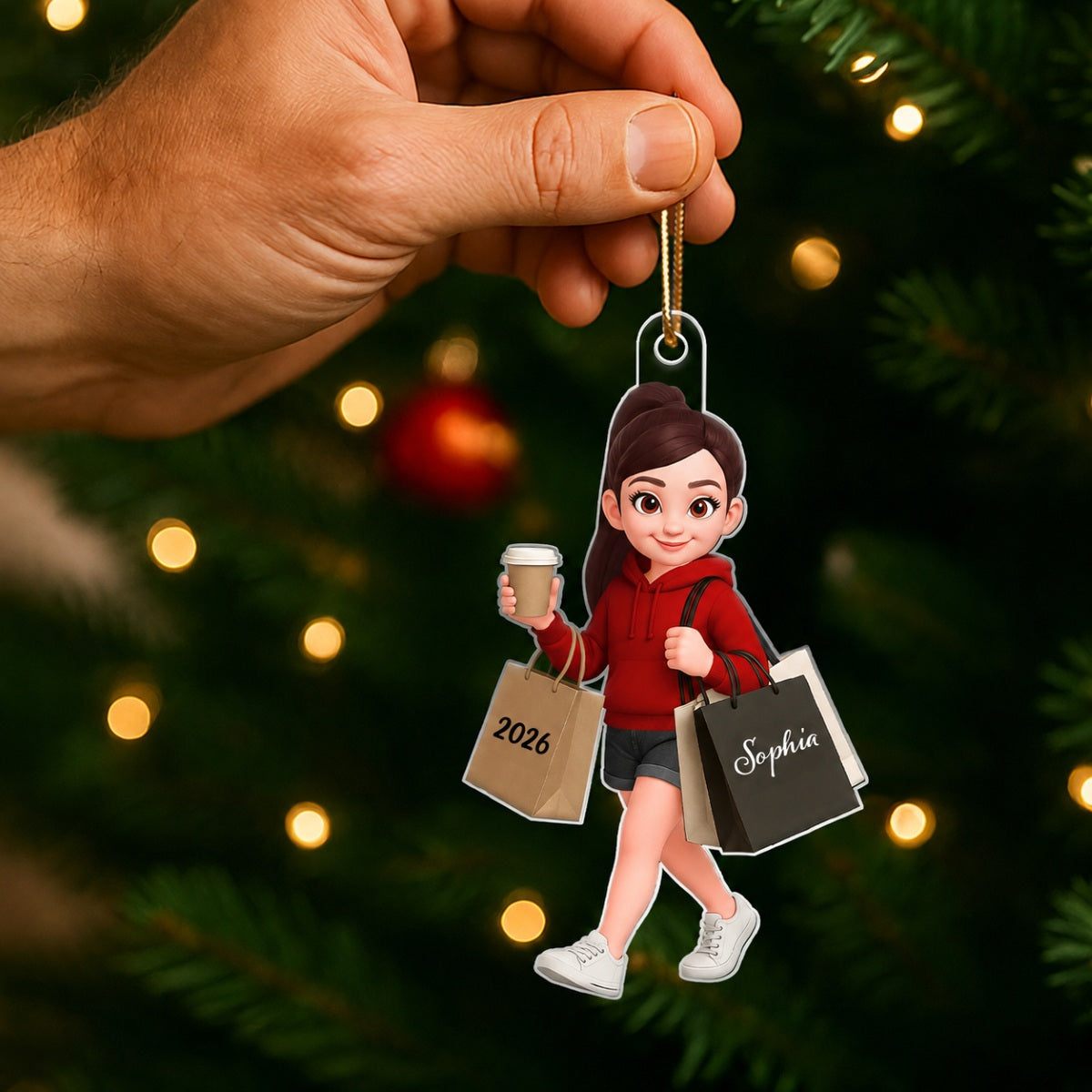 Shopping Fashion Teen Girl 3D Effect - Personalized Acrylic Ornament - Christmas Gift For Teenager
