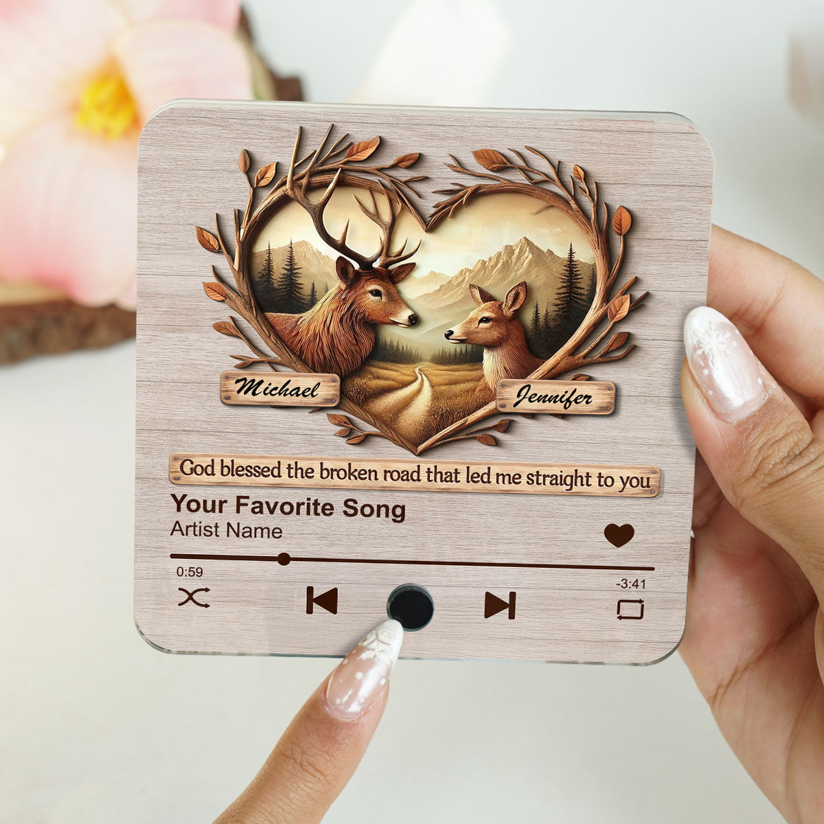 God Blessed The Broken Road Deer Couple Favorite Song Personalized Music Fridge Magnet, Valentine's Gift For Her, Gift For Him