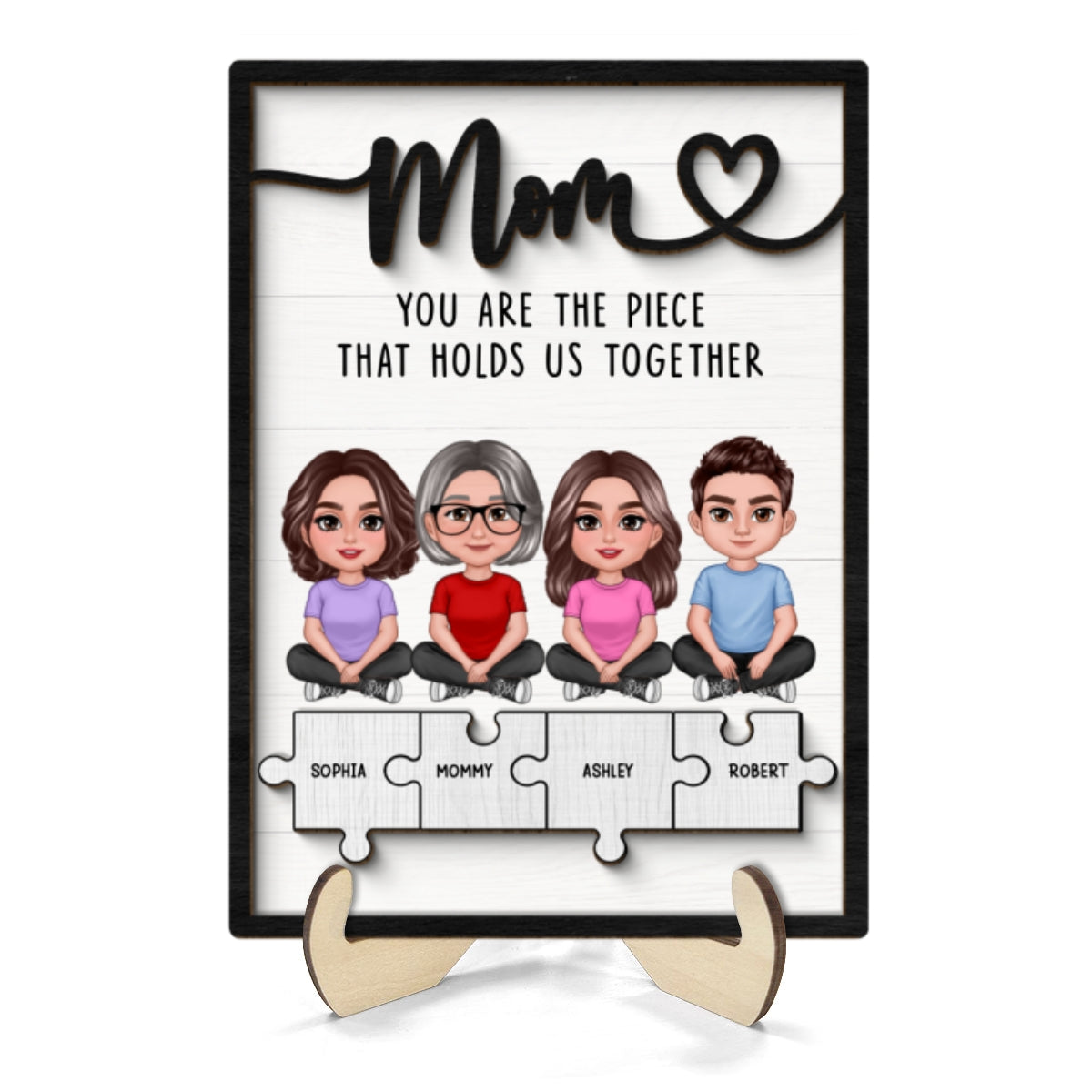 Mom Grandma Kids Crossed Legs Piece Holds Us Together Personalized 2-layer Wooden Plaque