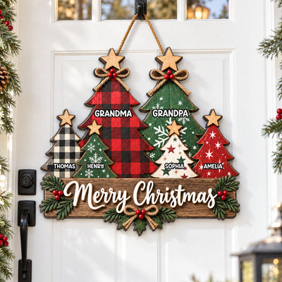 Rustic Grandparents Grandkids Christmas Tree - Personalized Wood Sign - Christmas Decor For Grandma, Grandpa