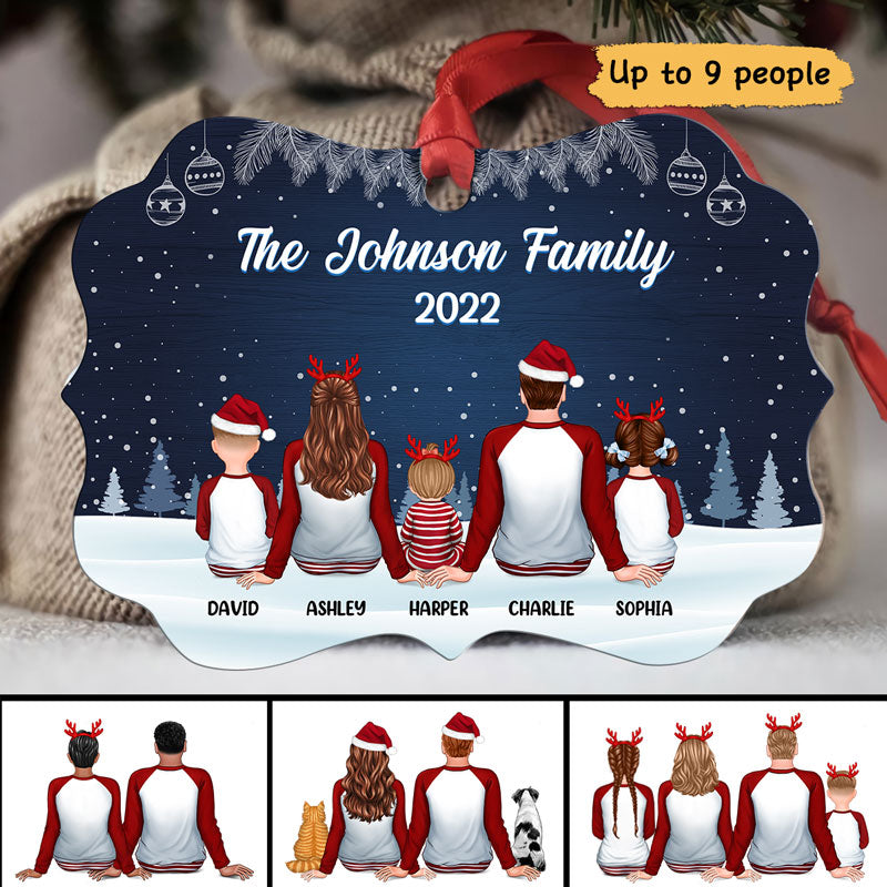 Christmas Night Pajamas Family Sitting Personalized Christmas Ornament