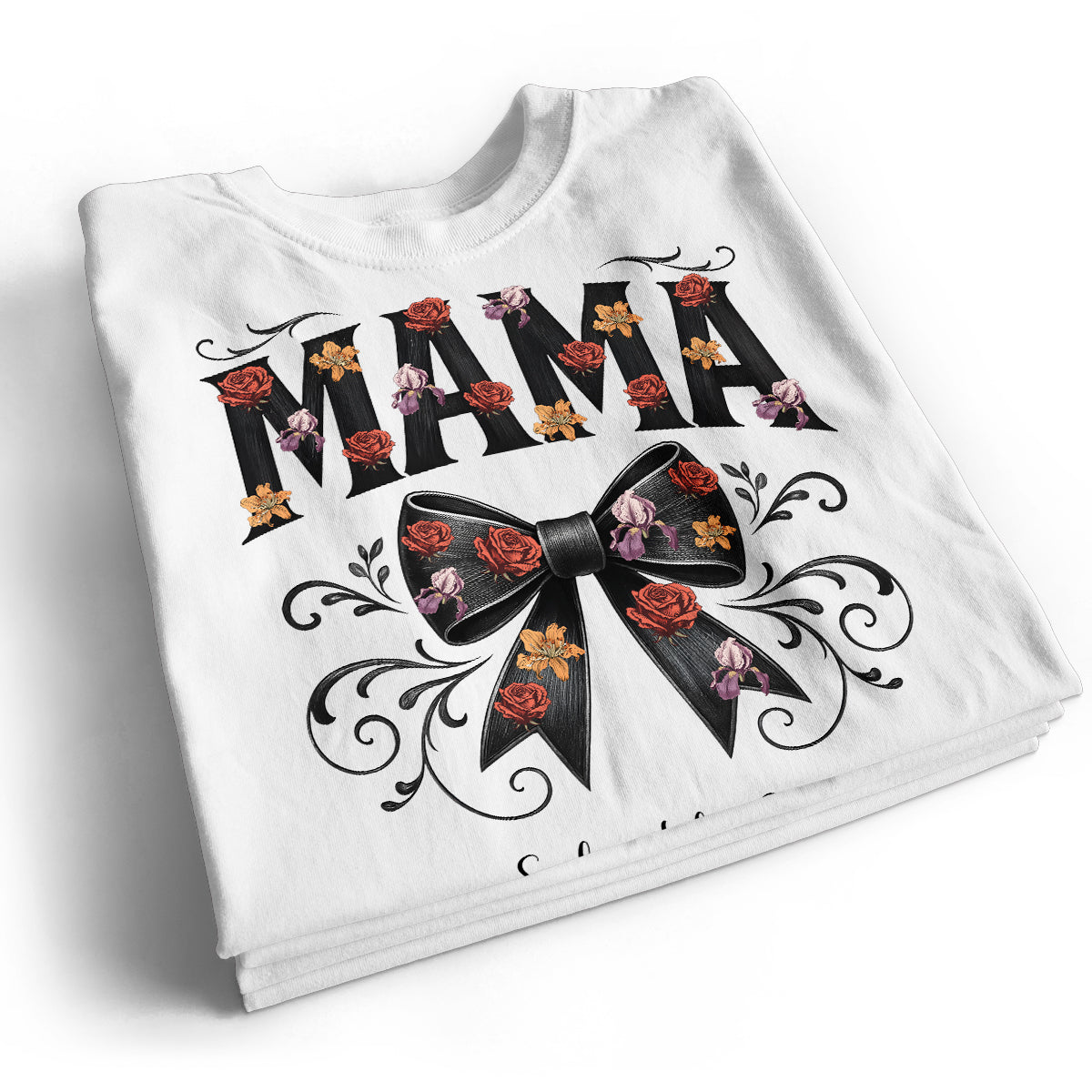 Mama Black Toile Coquette Bow Personalized Shirt, Birth Flower, Trendy Gift for Moms