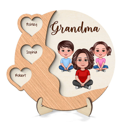 Grandma Mom Crossed Legs Hearts Woman Face Personalized 2-layer Wooden Plaque