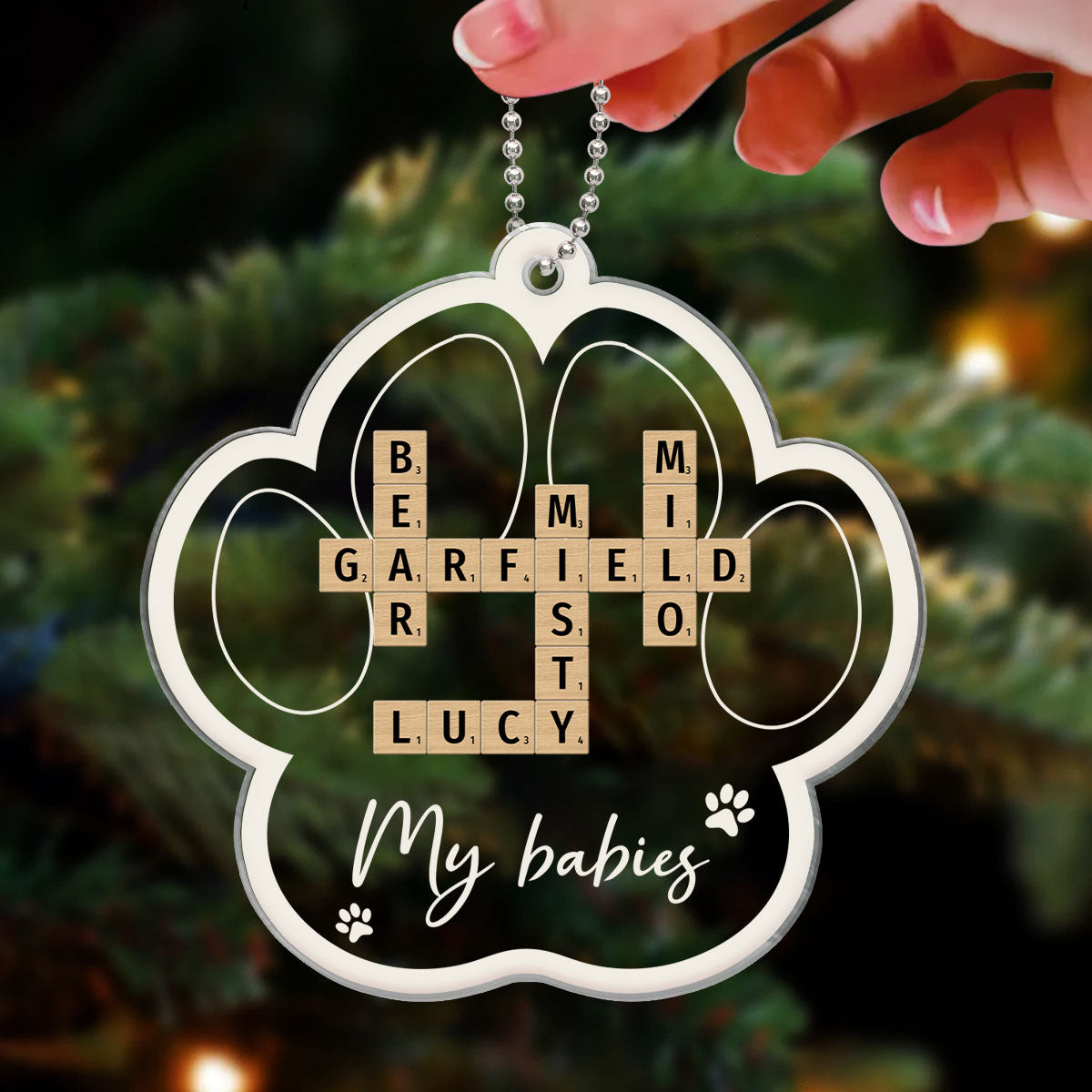 My Babies Dog Cat Names Crossword Puzzle Art Personalized Paw Shaped Acrylic Ornament