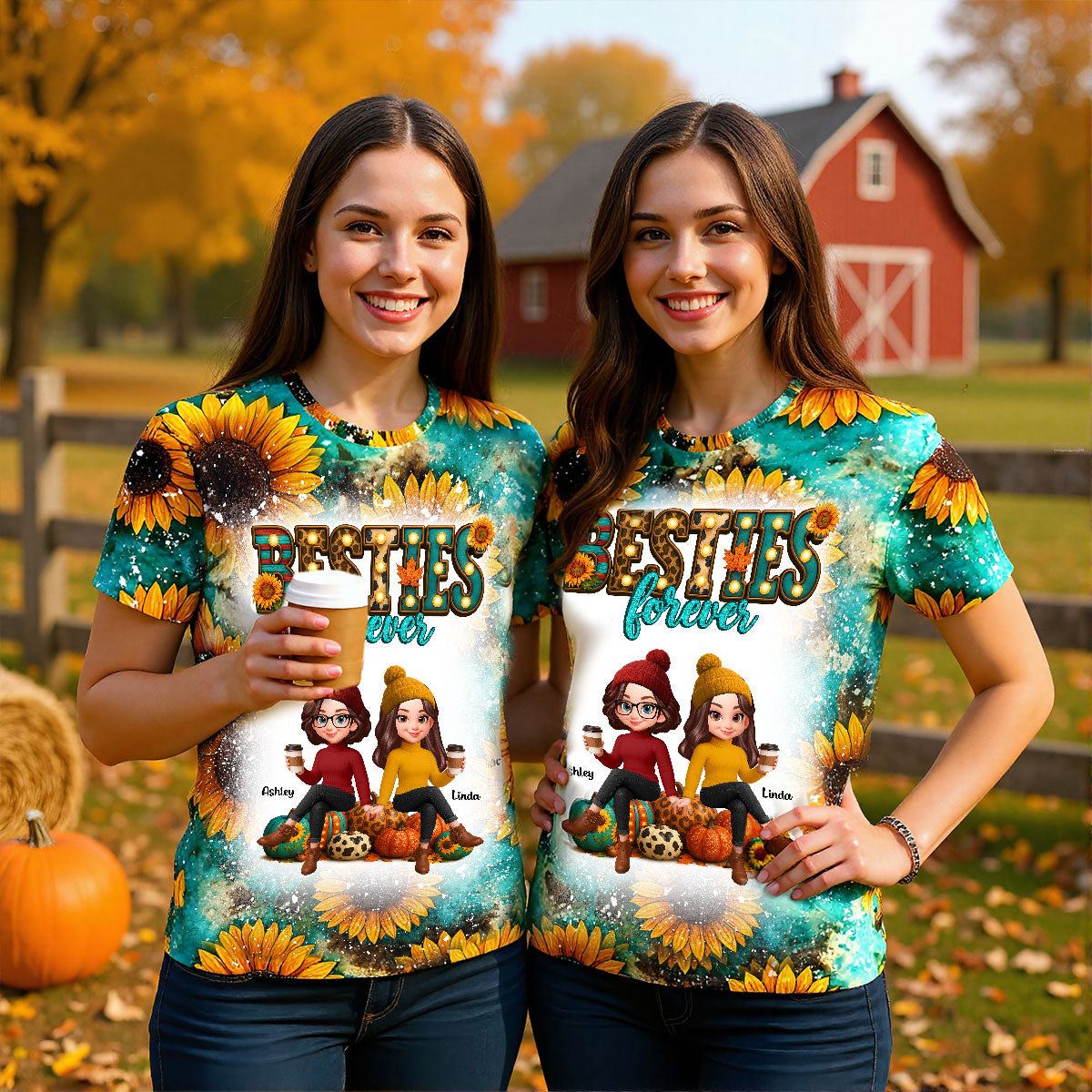 Fall Season Besties Trouble Together Western Pattern - Personalized Shirt - Gift For Best Friends