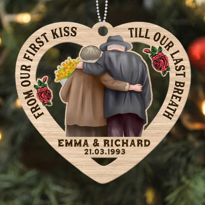 From Our First Kiss Couple Personalized Christmas Wooden Ornament