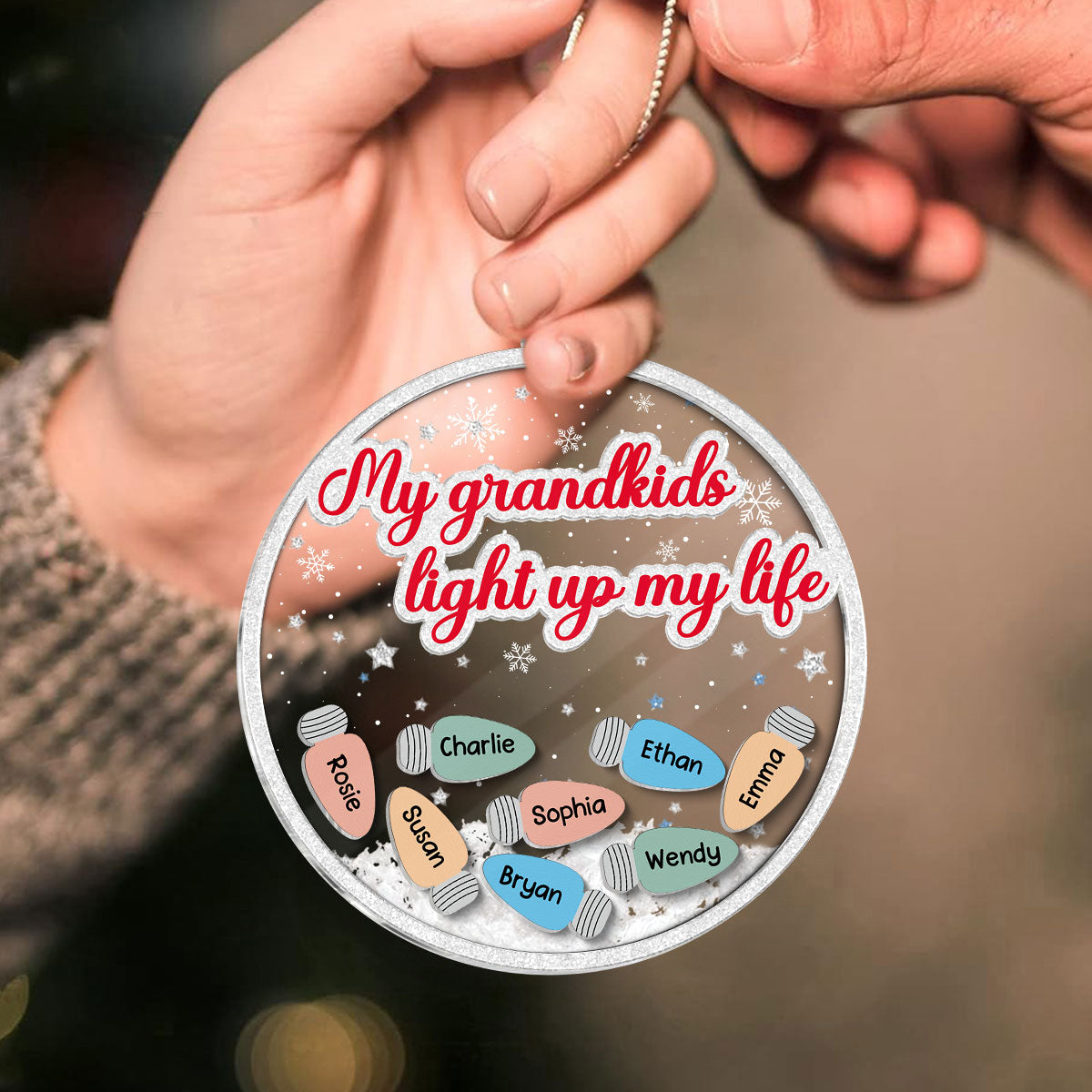 My Grandkids Light Up My Life Personalized Shaker Ornament, Christmas Gift For Grandkids