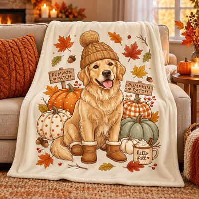Custom Dog Photo Pumpkin Patch - Personalized Fleece Blanket - Fall Gift for Dog Moms, Cat Moms, Pet Lovers