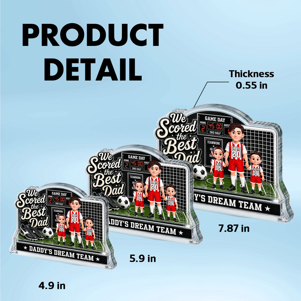 Soccer Dad & Kids On Court 2D Flat - Personalized Acrylic Block Plaque - Father's Day Gift For Soccer Dad, UK Football Dad
