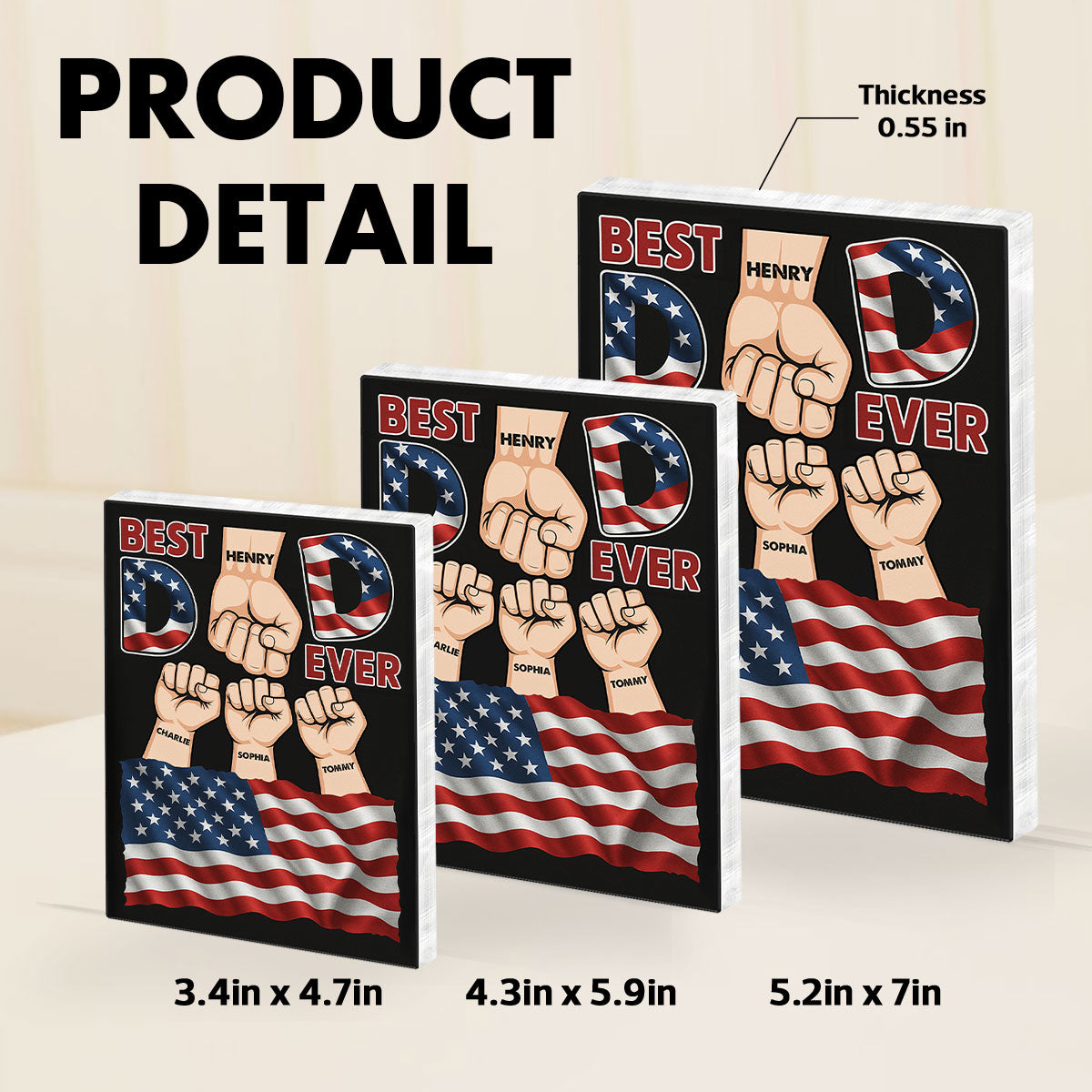 Best Dad Ever Nation Flag Personalized Acrylic Block Plaque, Father's Day Gift for Dad