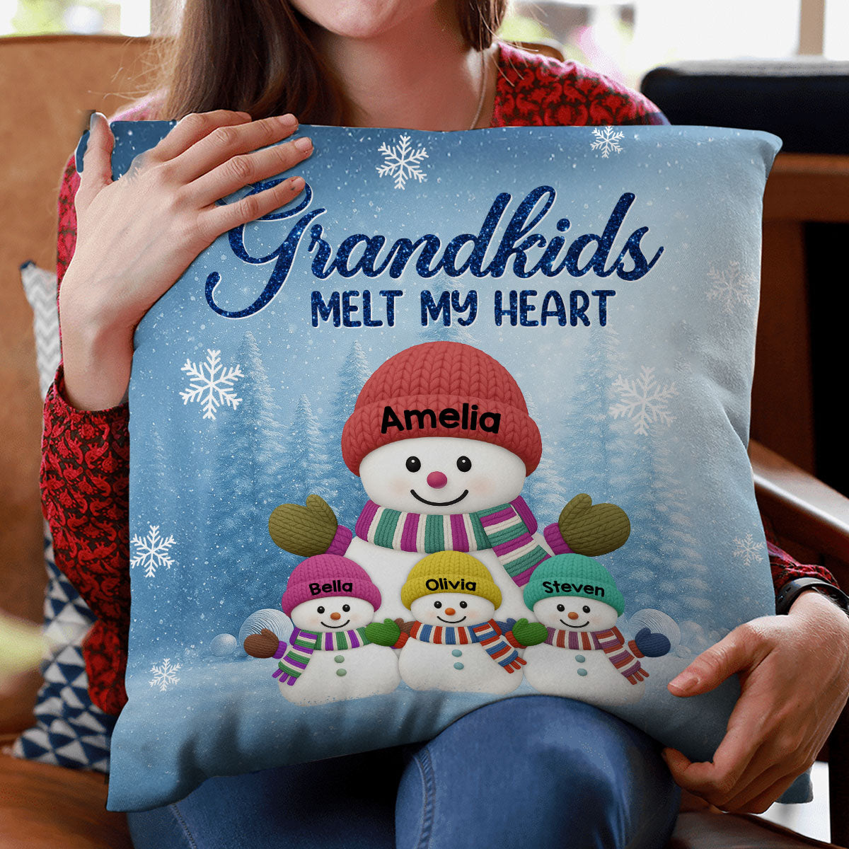Christmas Snowman My Grandkids Melt My Heart - Personalized Pillow - Gift For Grandmas