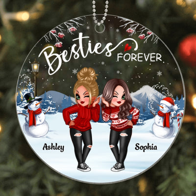 Doll Besties Sisters Standing In Snow Personalized Acrylic Ornament