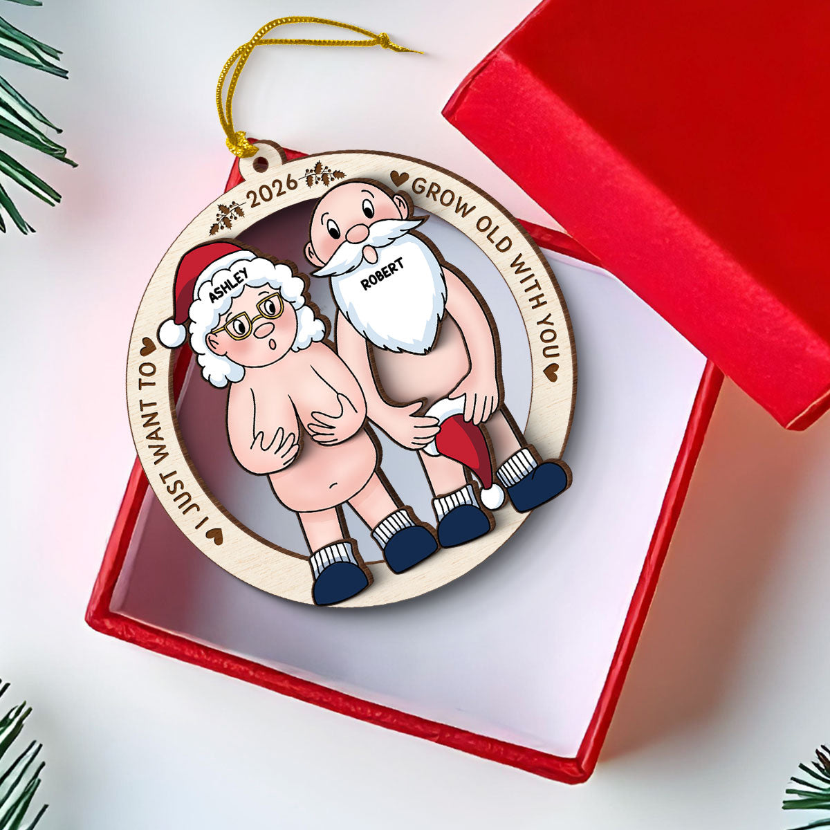 Funny Old Couple - Personalized 3-Layered Wooden Ornament - Gift for Him, Gift for Her