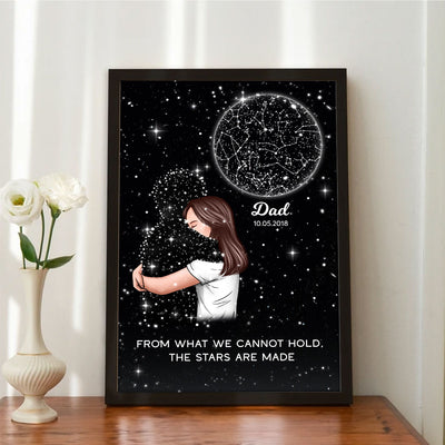 Lost Loved One Woman Hugging Star Map Galaxy Art Memorial Sympathy Gift Personalized Poster, Custom By Location And Date