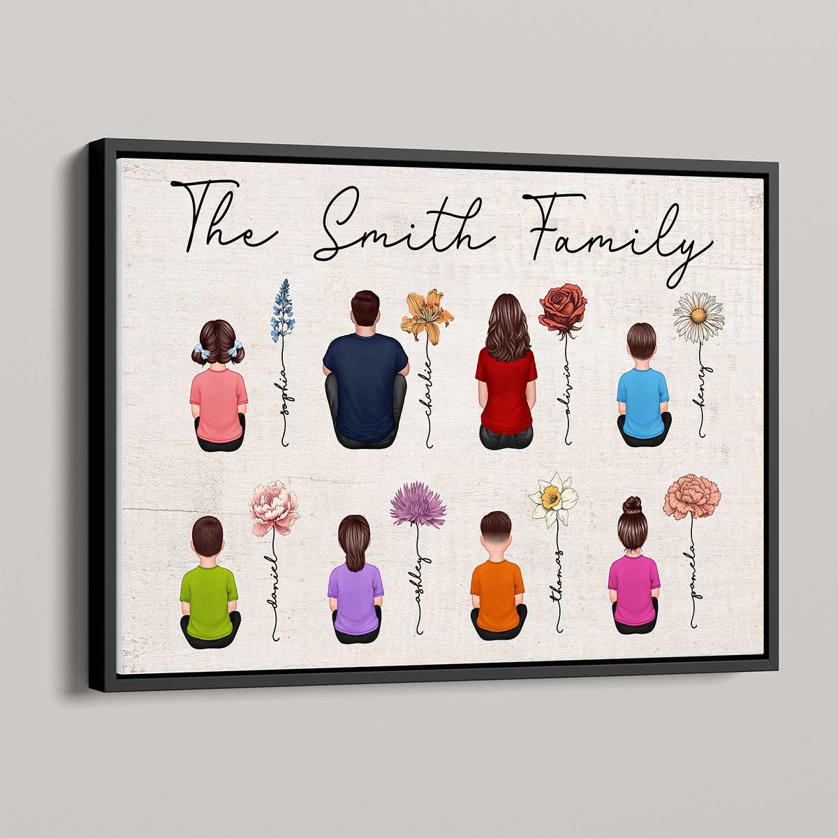 Family Vintage Birth Month Flowers Personalized Horizontal Poster, Gift For Grandma, Mom, Auntie