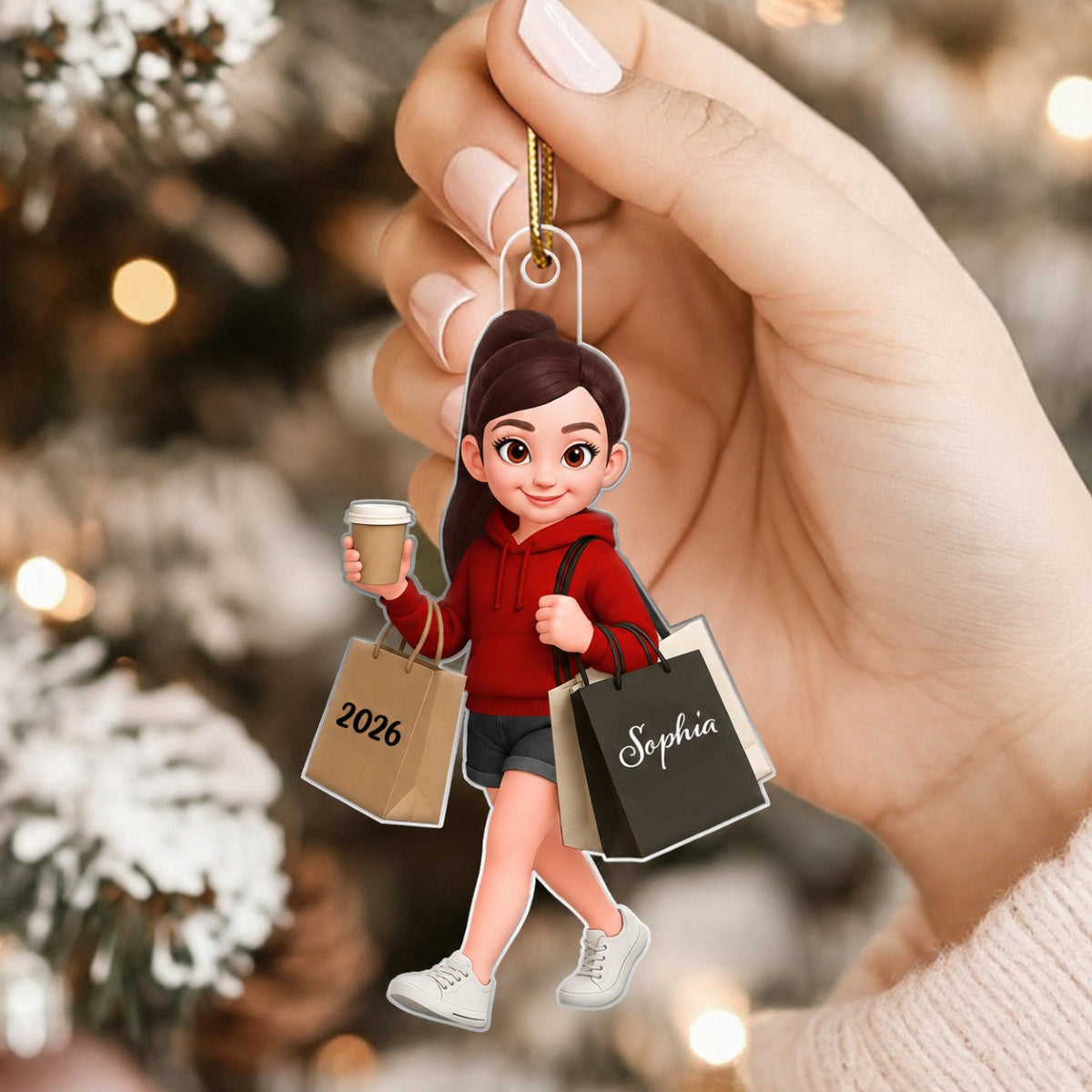 Shopping Fashion Teen Girl 3D Effect - Personalized Acrylic Ornament - Christmas Gift For Teenager