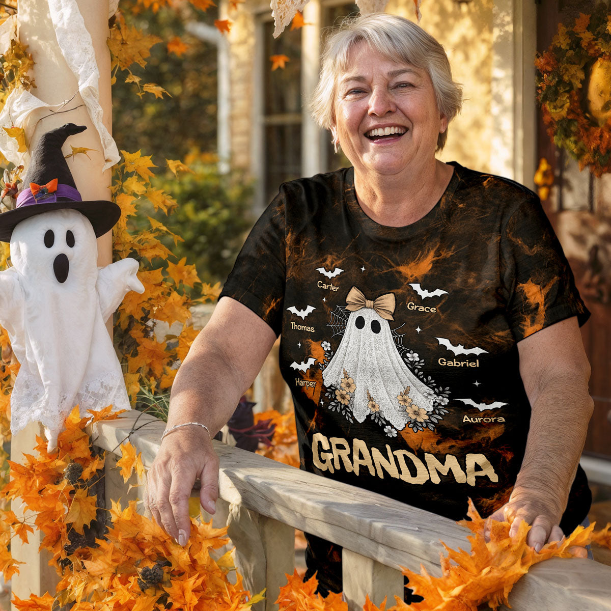 Halloween Faux Lace Pattern Boo Grandma Personalized Shirt