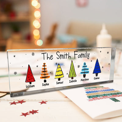 Colorful Christmas Tree Family Acrylic Desk Name Plate, Christmas Decoration