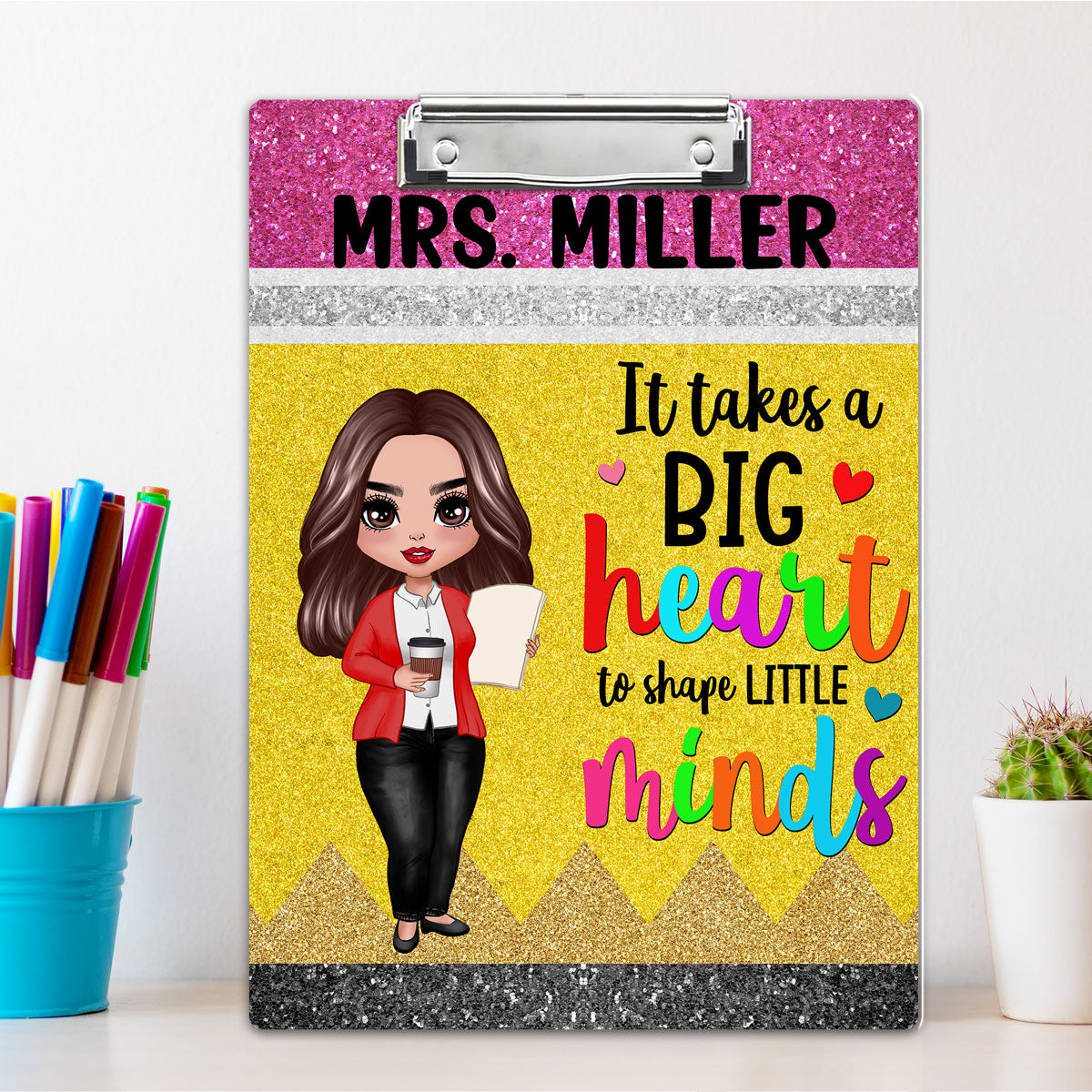 Big Heart Shape Little Minds Teacher Appreciation Gift Pencil Theme Personalized Clipboard