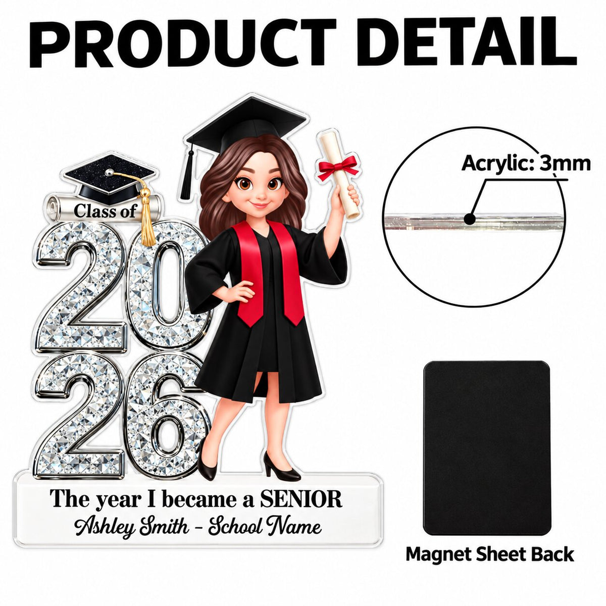 The Year I Became A Senior - Personalized Acrylic Fridge Magnet - Christmas Gift For Seniors, Daughter, Son, Granddaughters, Grandsons