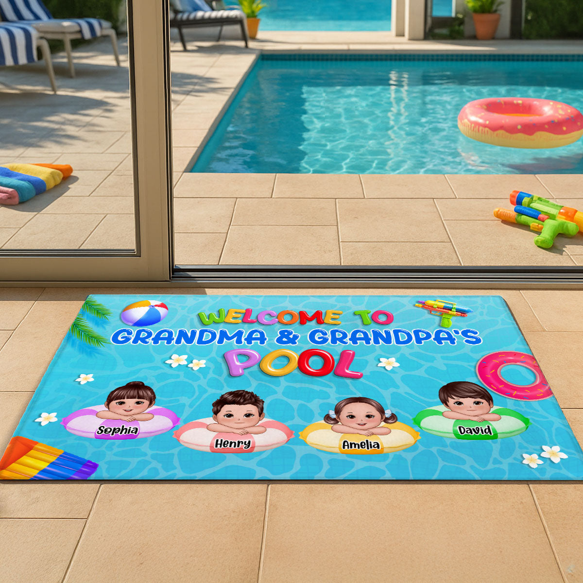 Welcome To Grandpa Grandma Grandparents Summer Pool Personalized Doormat| Summer Decoration