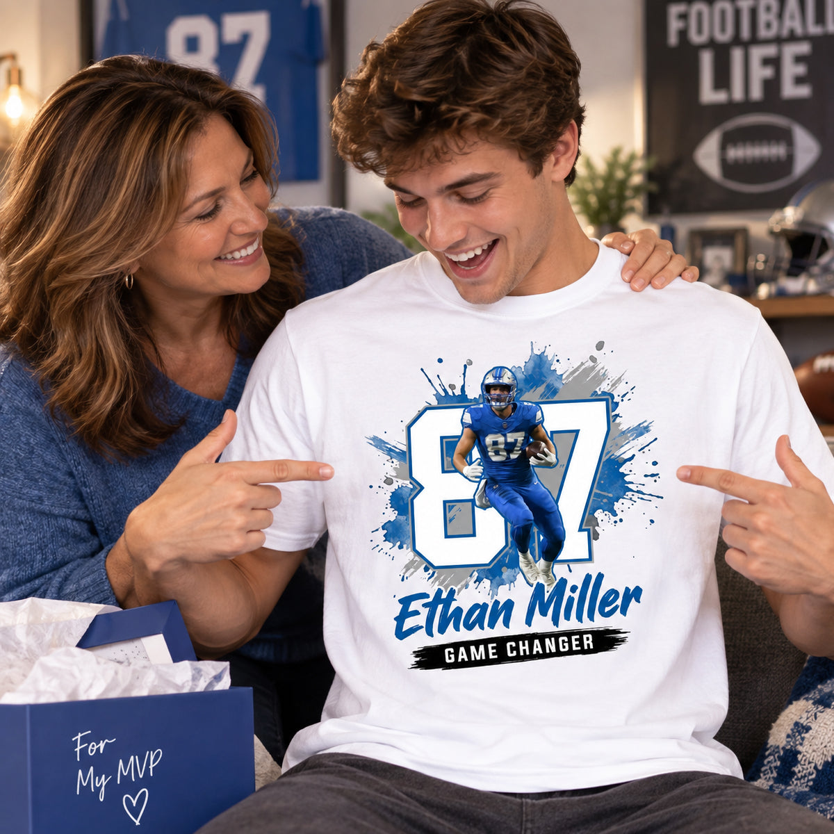 Football Player Splash Watercolor Custom Portrait From Your Photo - Personalized Shirt - Football Mom & Team Gift