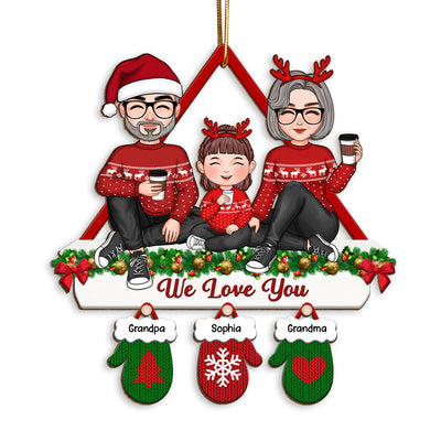Cute Grandpa Grandma Grandparents & Kid Fireplace Mantel Gloves Christmas Gift For Grandchildren Personalized Wooden Ornament