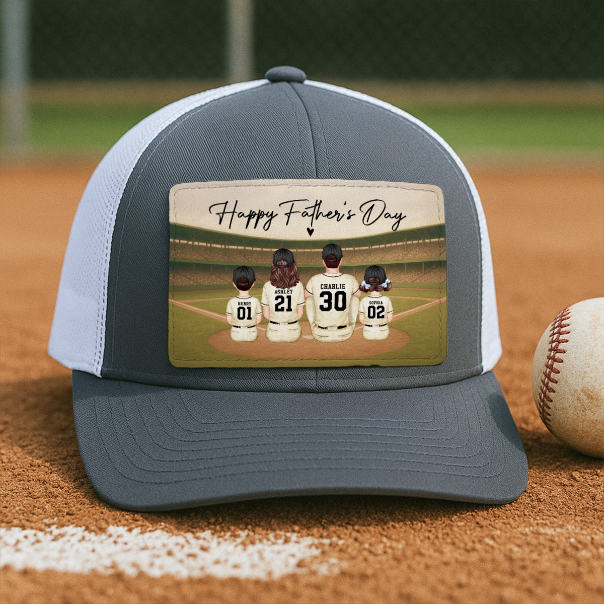 Retro Vintage Baseball Daddy's Dream Team Personalized Leather Patch Hat, Gift For Dad