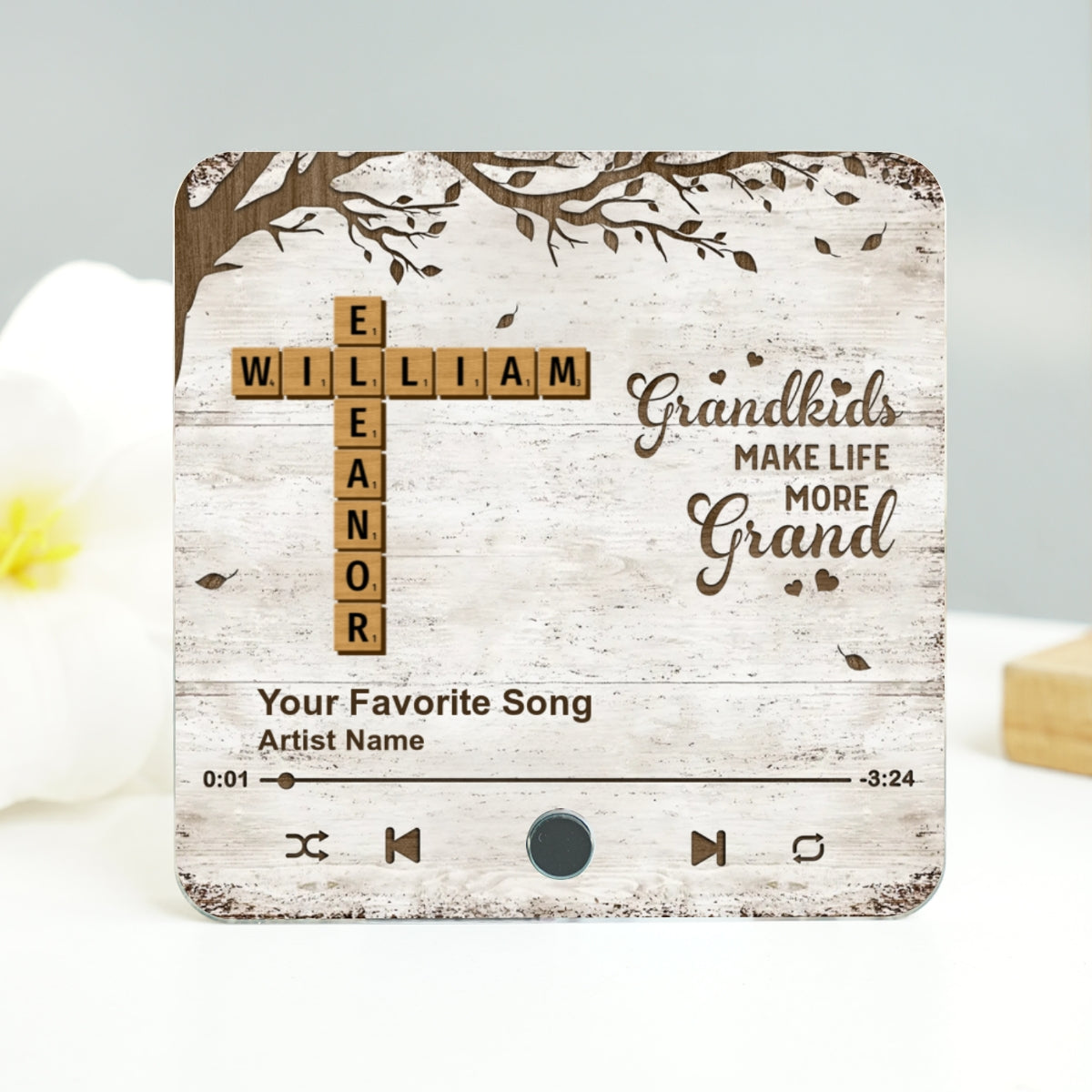 Grandkids Make Life More Grand, Crossword Puzzle Art Personalized Music Fridge Magnet, Gift for Grandma